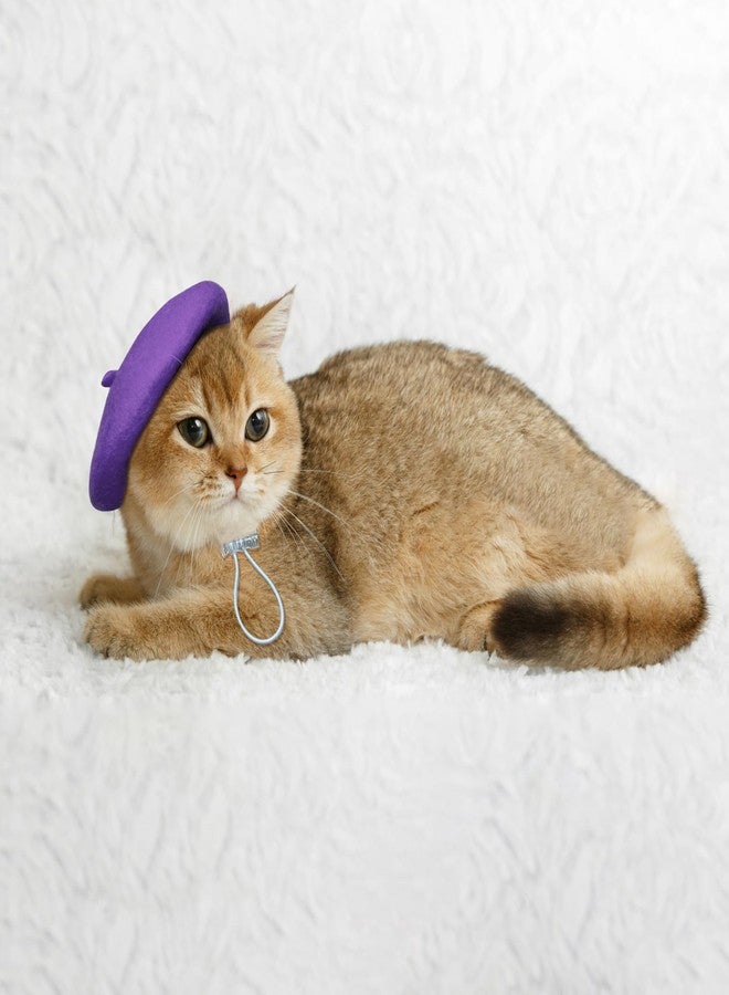Marsrut Dog Beret for Small Dogs Cat Doll, Colorful Wool Mini Cap Creative Accessories Costume French Mushroom Artist Fedora Hat Beanies Solid Color Pet Headwear Christmas Hair Accessory Photo Props (Purple) - Image 4